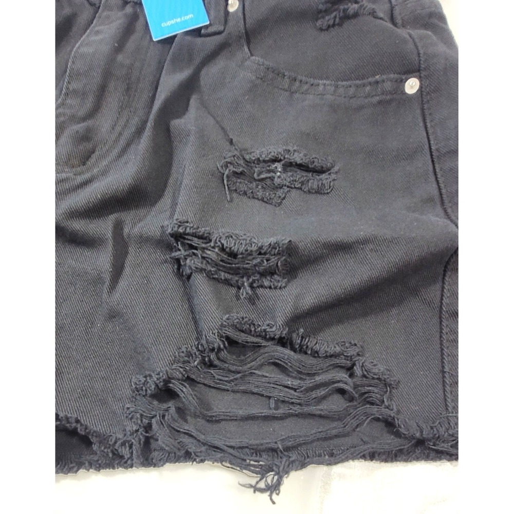 Cupshe Women's Ripped Distressed Solid Black Denim Jean Shorts - Sz Medium - Picture 3 of 5